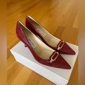 Jimmy Chow - Lizard Embossed Leather Red - 37.5 size (NEW!!!!)